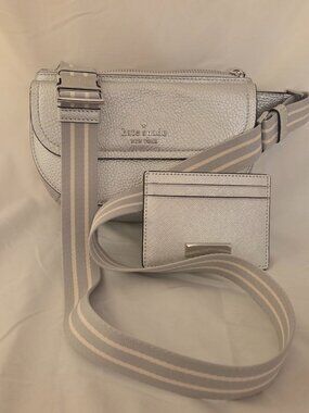 Kate Spade silver metallic waist pouch with matching cardholder